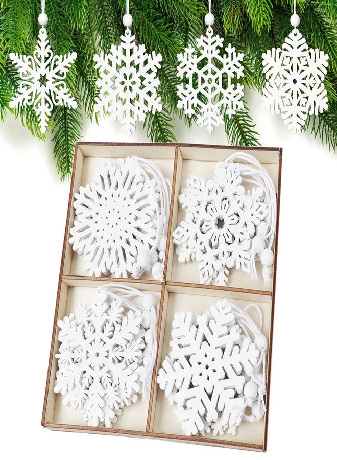 PPRAFDD 16 PCS White Wooden Snowflakes Ornaments 8 Styles 3-inch Christmas Wood Snowflake for Crafts Hanging Decorations with Twine for Winter Home Tree Garland Christmas Decoration - Image 1